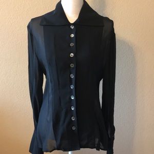 ABS sheer vintage black chiffon button down blouse